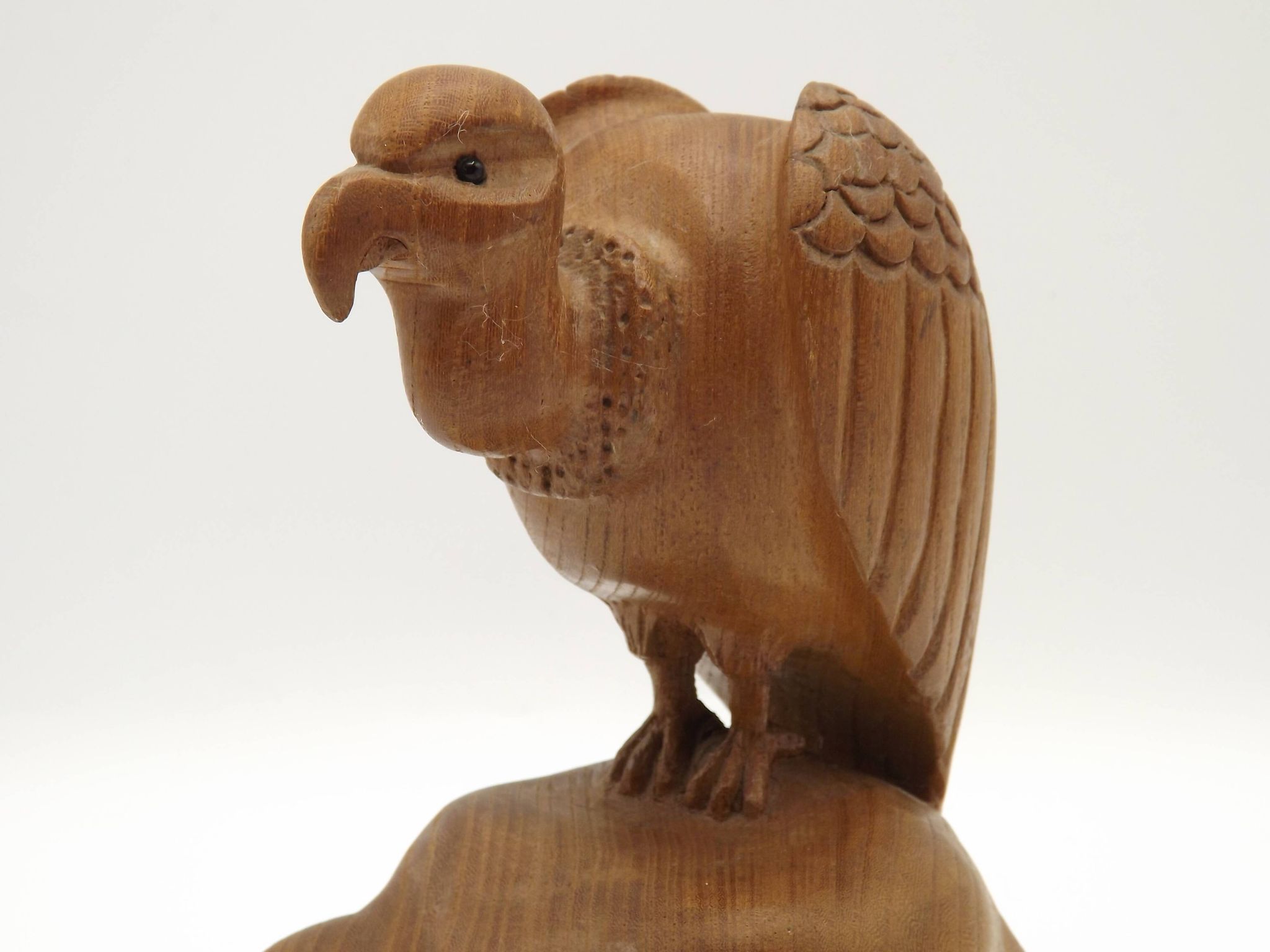Unusual Pair of Vintage Hand-Carved Vulture on a Rock Wooden Bookends
