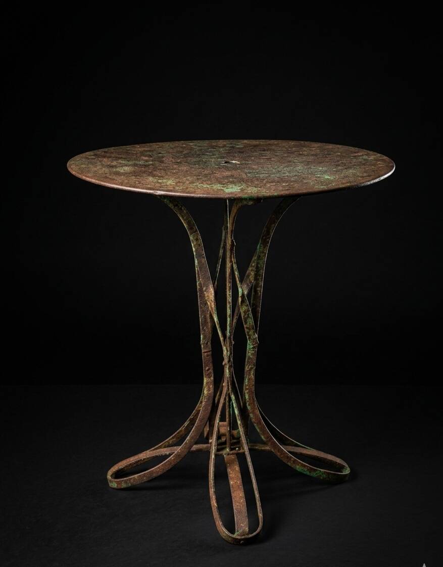 Table de jardin Eiffel en fer forgé riveté du XIXe