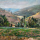Painting "Hilly landscape" 1961 signed (to decipher) + frame