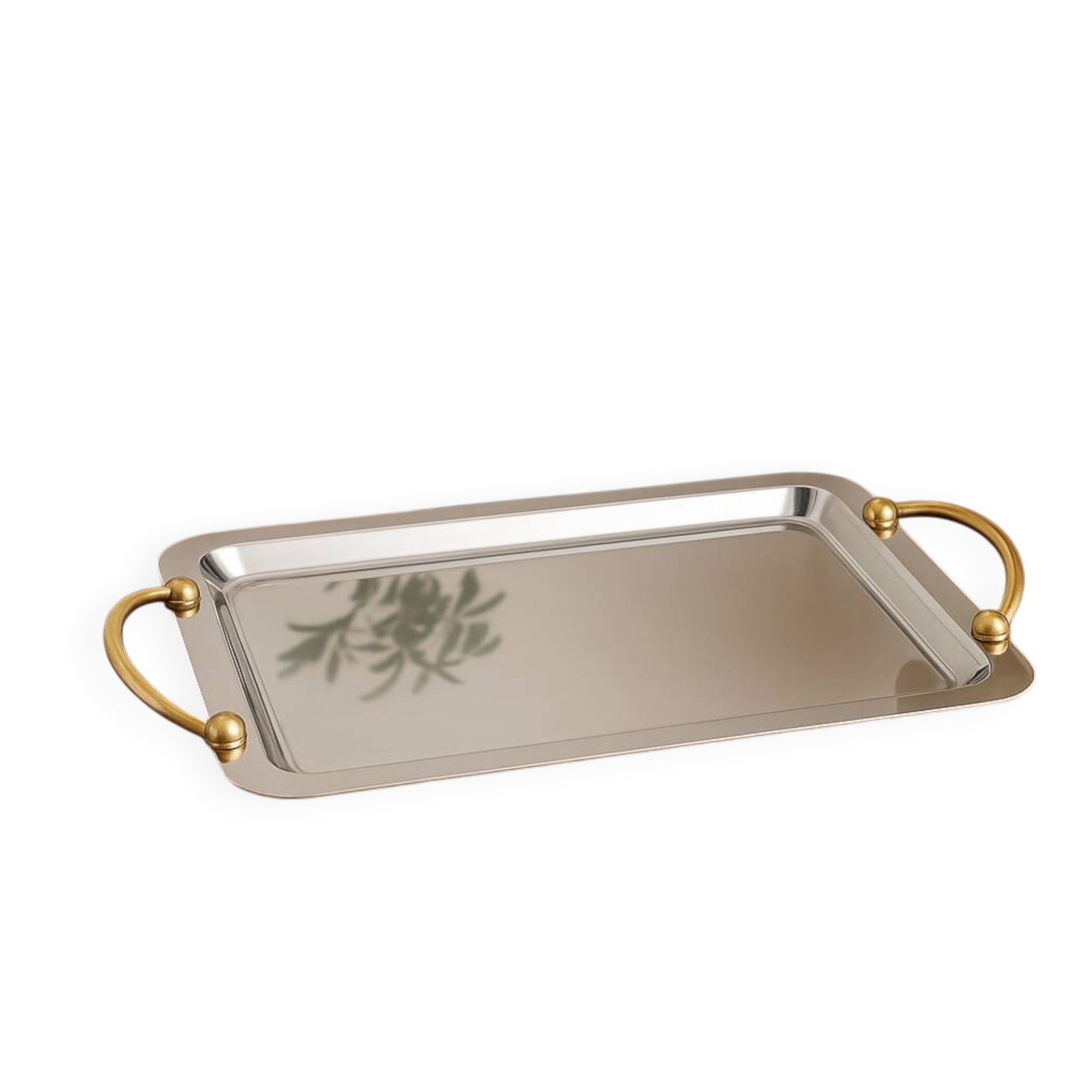 GUY DEGRENNE Serving Tray – Stainless Steel & Brass Handles – France