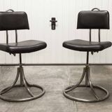 Pair of French Army telegraph operator's swivel chairs, new leather