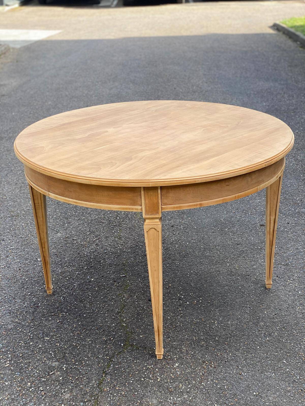 Extendable oval round table renovated in raw Louis XVI oak 200cm