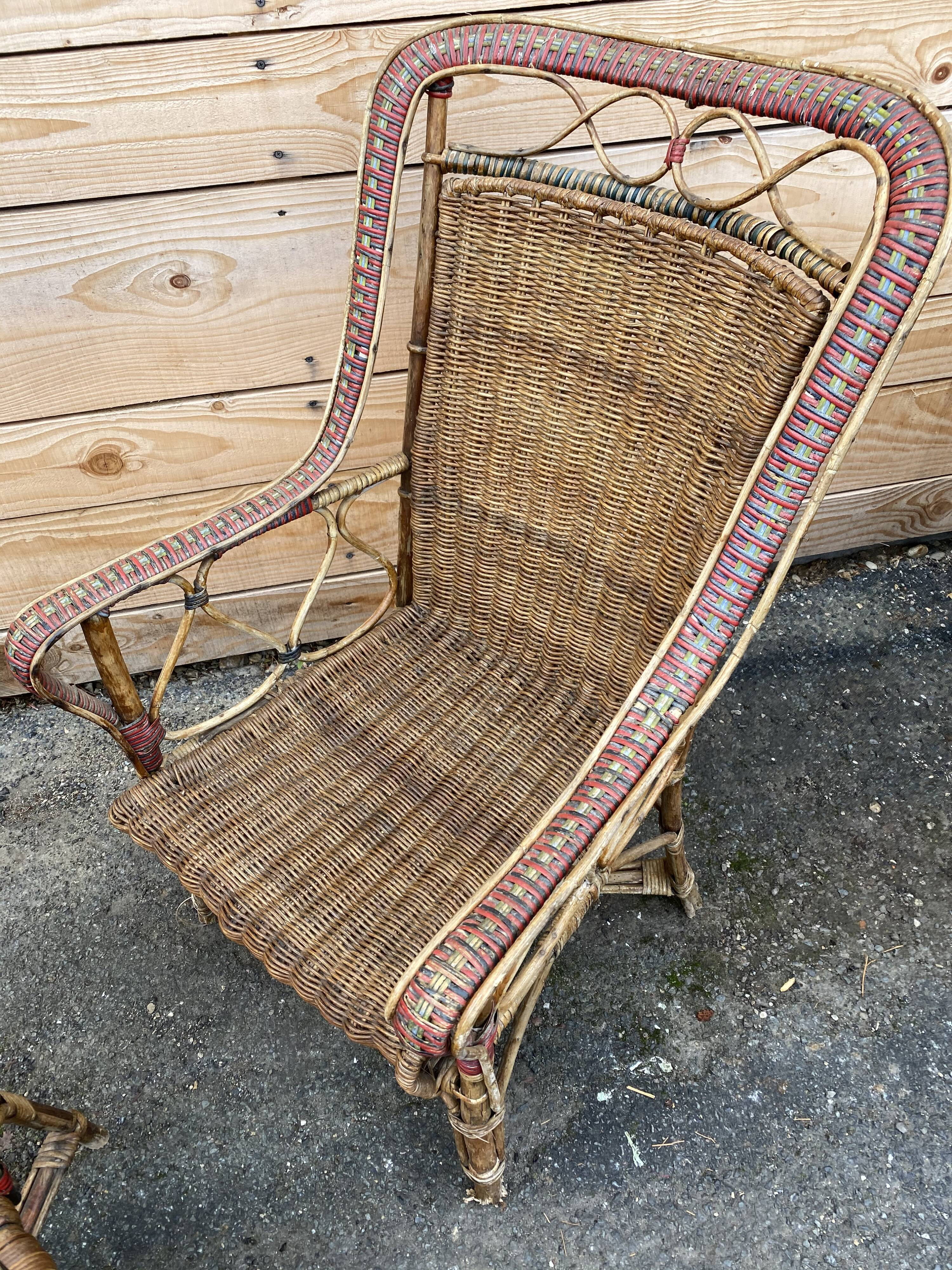 Pair of garden chair in 19th century rattan
