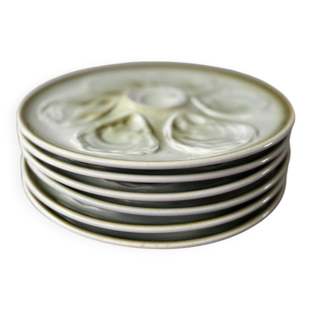 Lot De 6 Assiettes à Huîtres/Coquillages Saint Amand Des Années 1950 - Faïence Française - Occasion