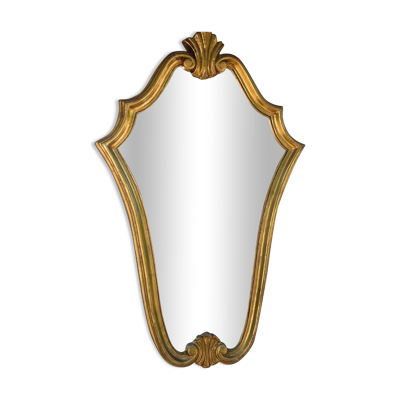 Miroir vintage bois doré et stuc, style Louis XV coquille H 68 cm