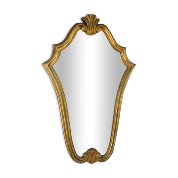 Vintage mirror gilded wood and stucco, Louis XV style shell H 68 cm