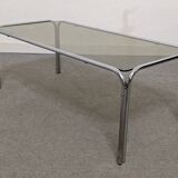 Coffee table in chromed metal and smoked glass from the 70s/80s