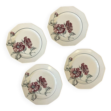 Lot de 4 assiettes Sarreguemines Simone – Décor floral vintage
