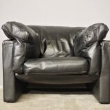 Moroso sofa set and armchairs in black leather, 1984