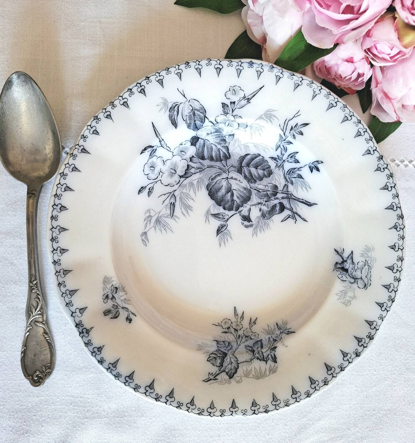 Antique earthenware soup plates