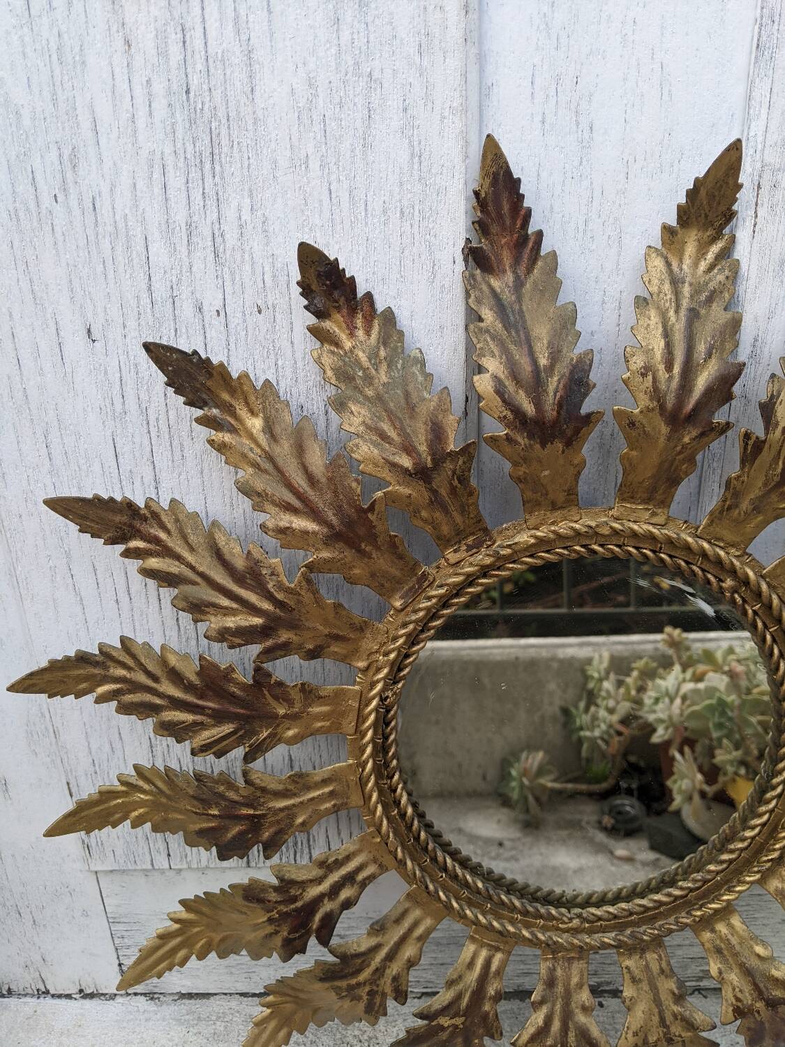 Aged metal sun mirror country decoration