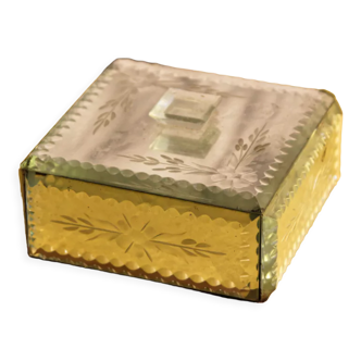 Beveled glass box, engraved.