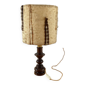 Wooden lamp with wool lampshade, 70s