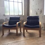 Danish Mathsson sofa + 2 armchairs in curved wood and leather