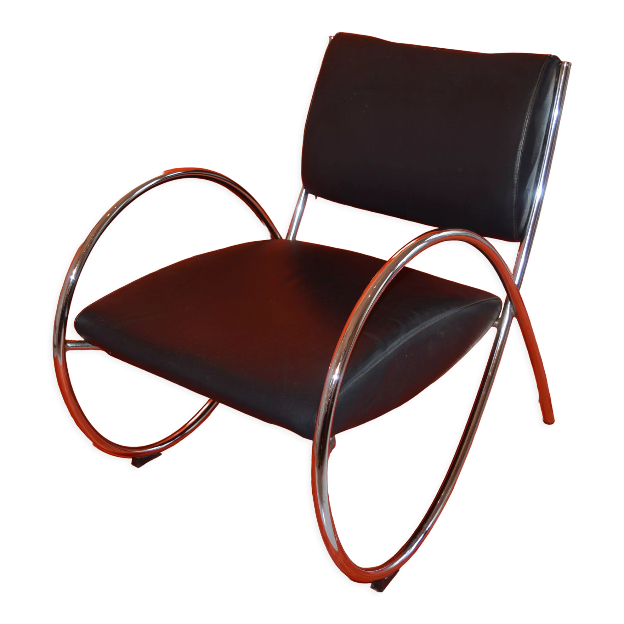 Vintage armchair in imitation leather and chrome steel tube