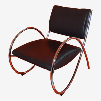Vintage armchair in imitation leather and chrome steel tube