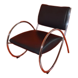 Vintage armchair in imitation leather and chrome steel tube