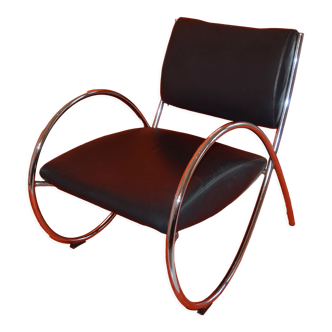 Fauteuil vintage en simili cuir et tube d'acier chromé
