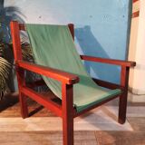 Fauteuil bois & tissu 1960s