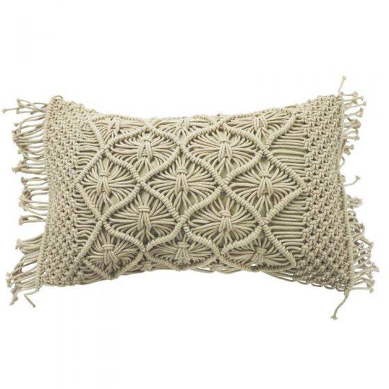 Beige braided macramé cushion 30x50 cm