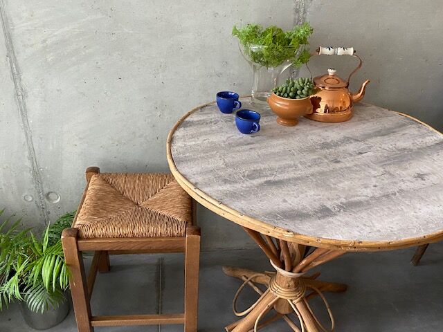 Wooden and straw stool