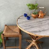 Wooden and straw stool