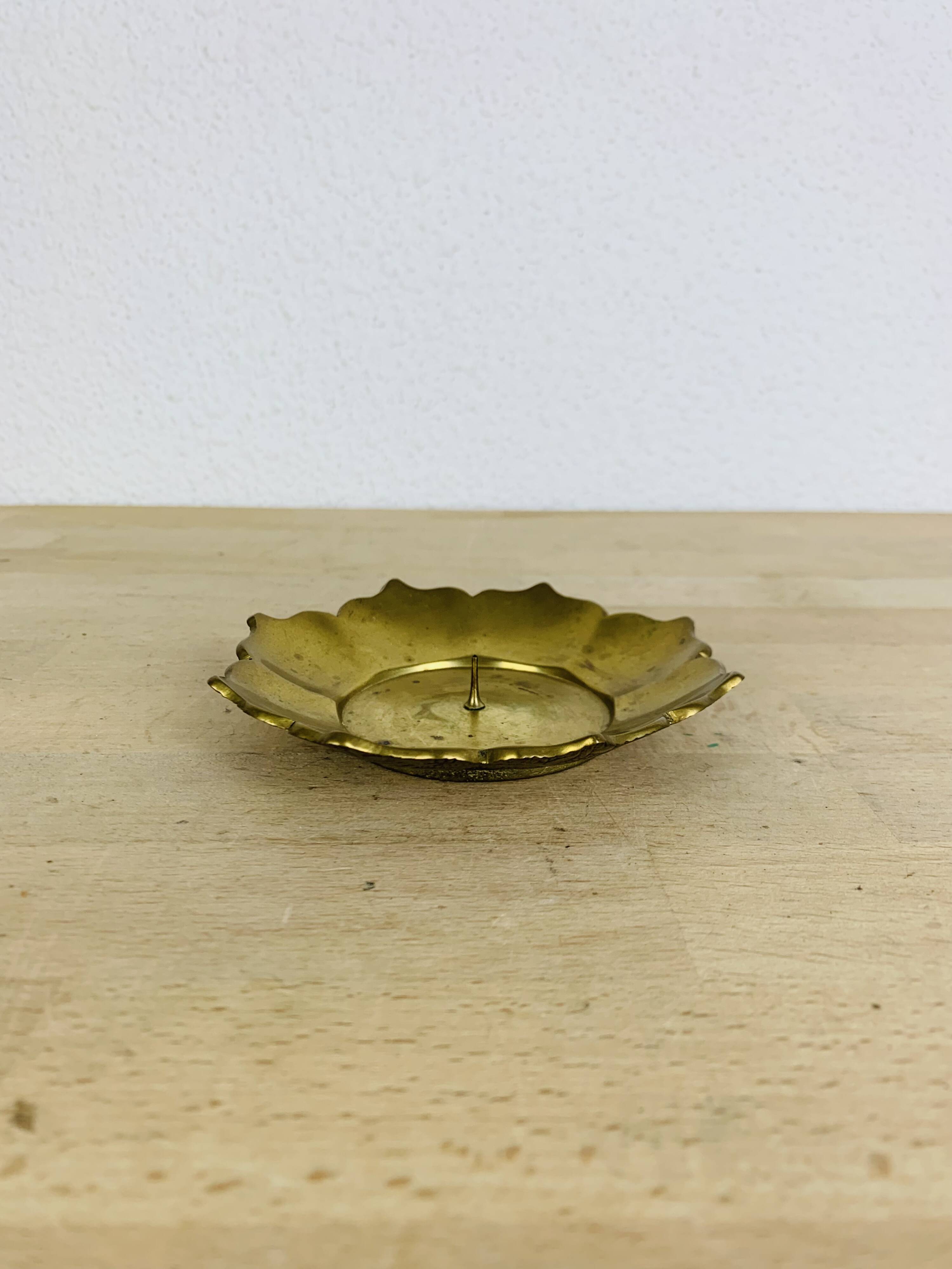 Vintage gold brass flower candle holder