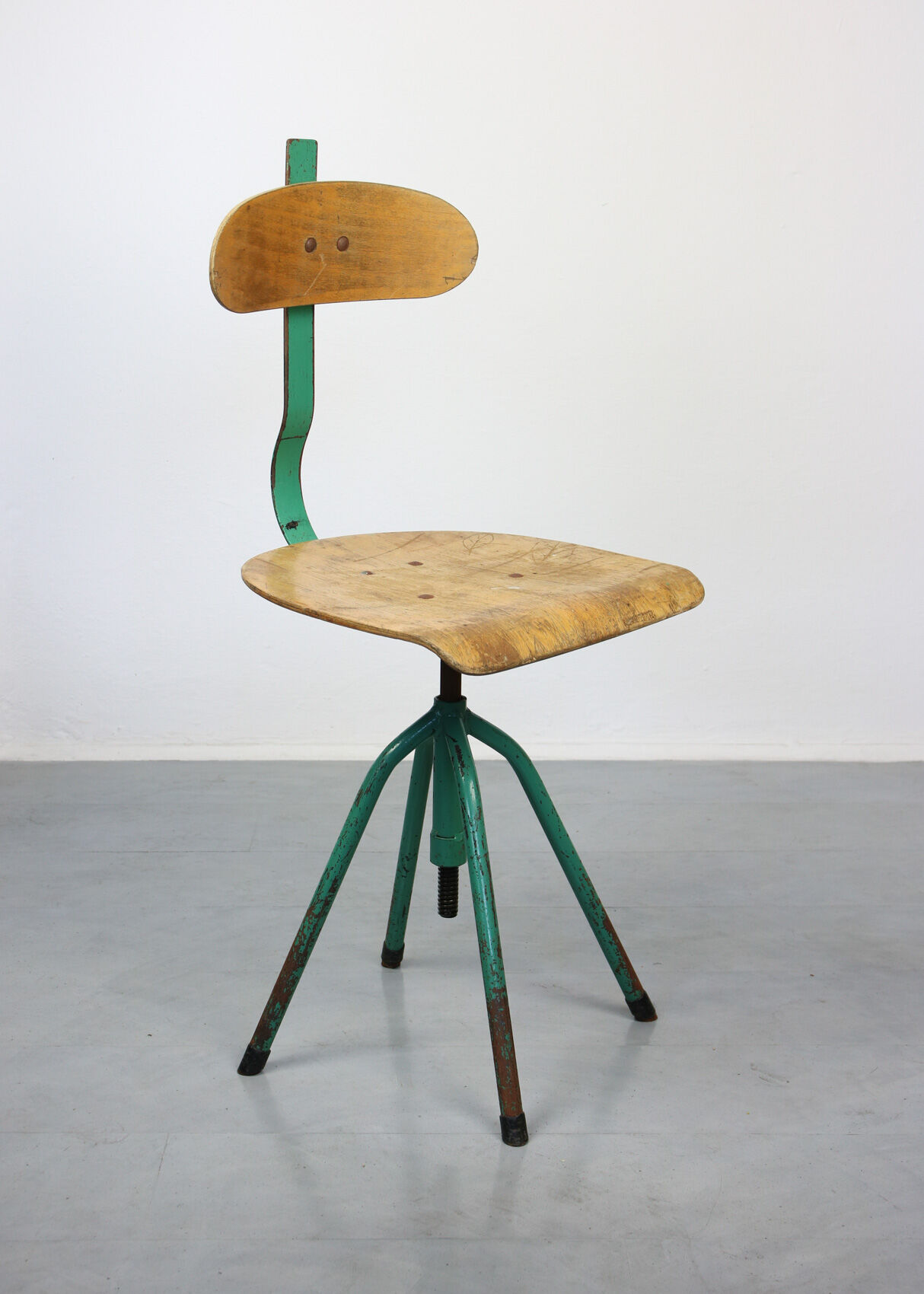 Set of 2 industrial mint green swivel chairs, 1960