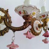 Pair of brass and porcelain wall lights