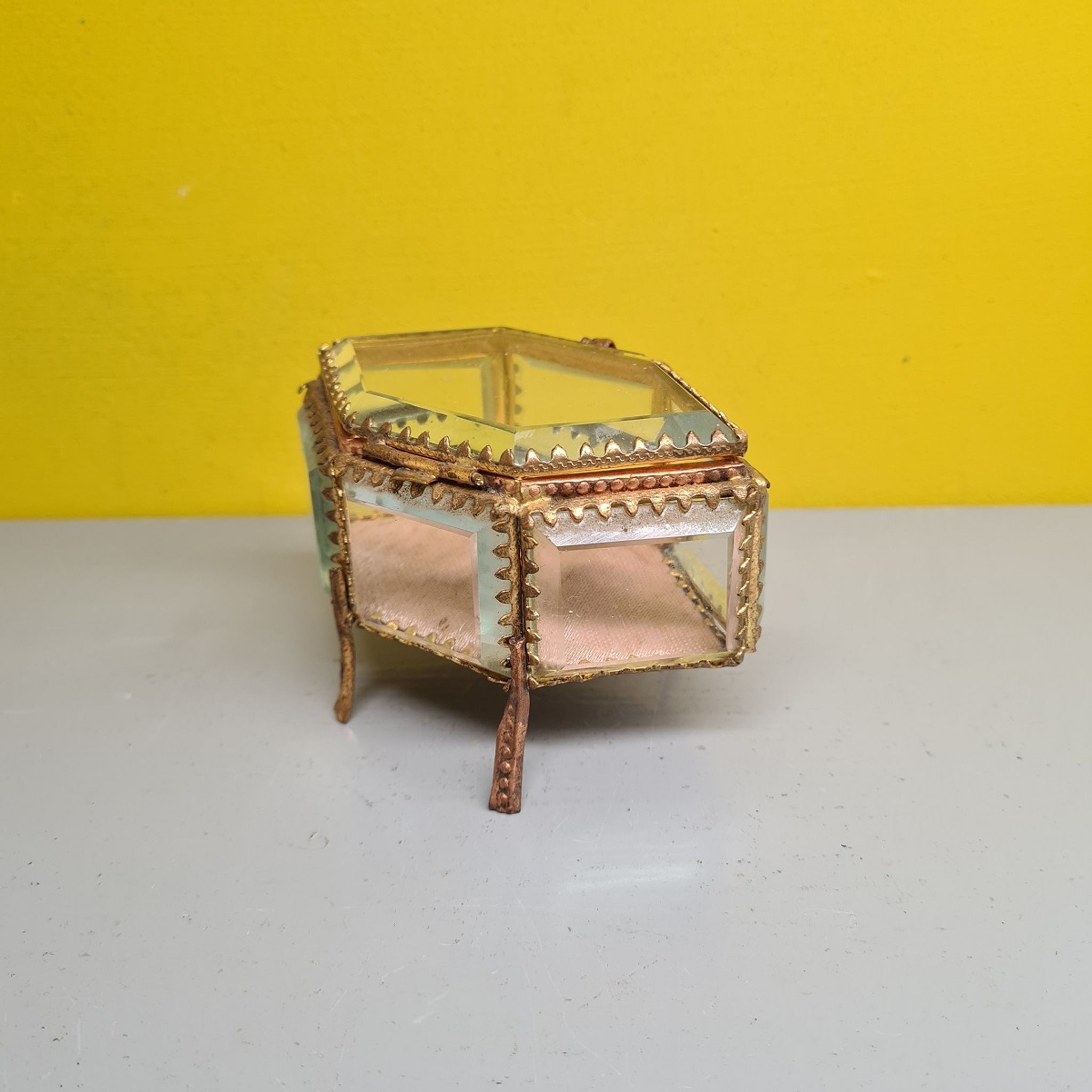 Old French Gold Plated and Crystal Jewelery Box. from the mid 20th century.