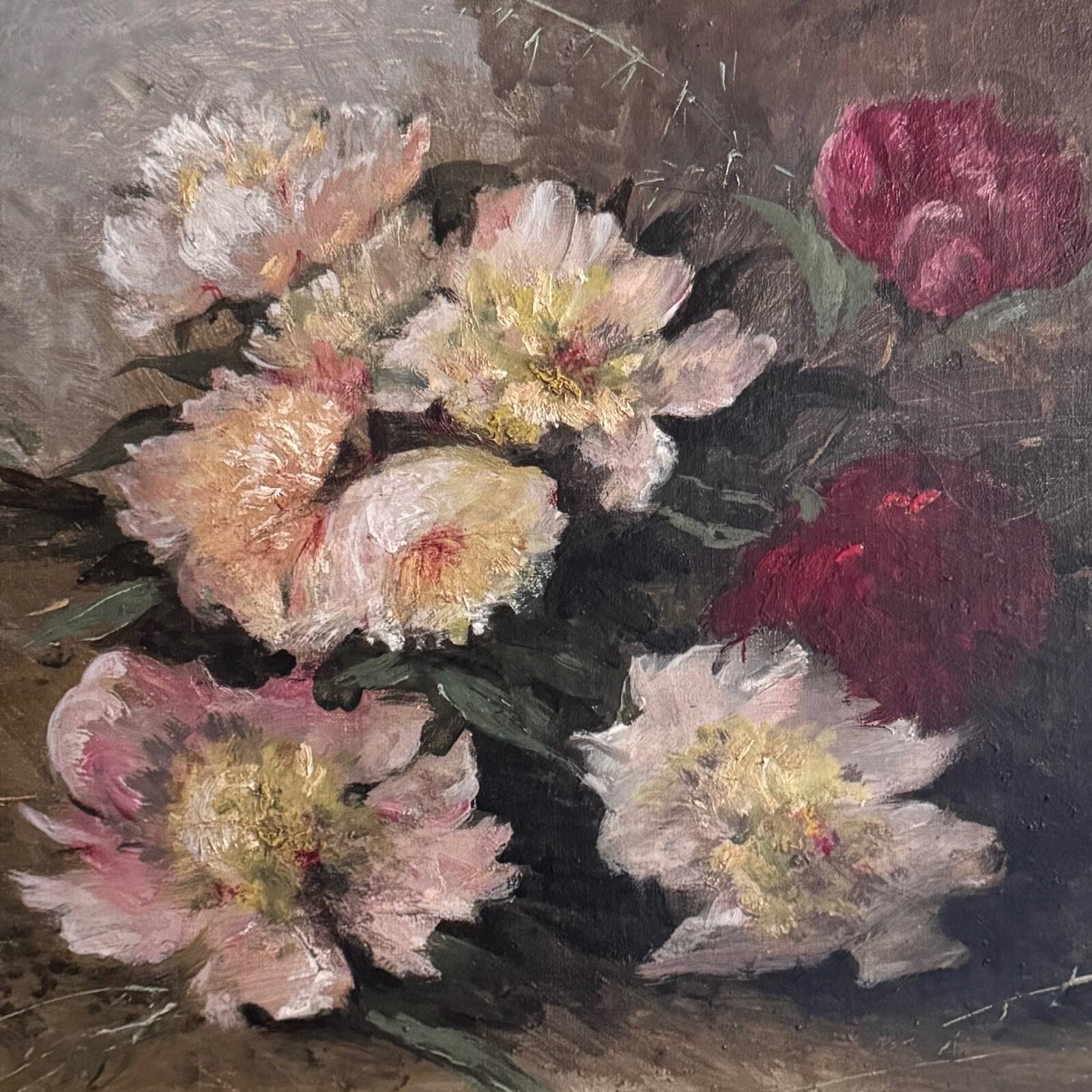 Huile sur toile nature morte aux fleurs par Eugène Parisy XIXe