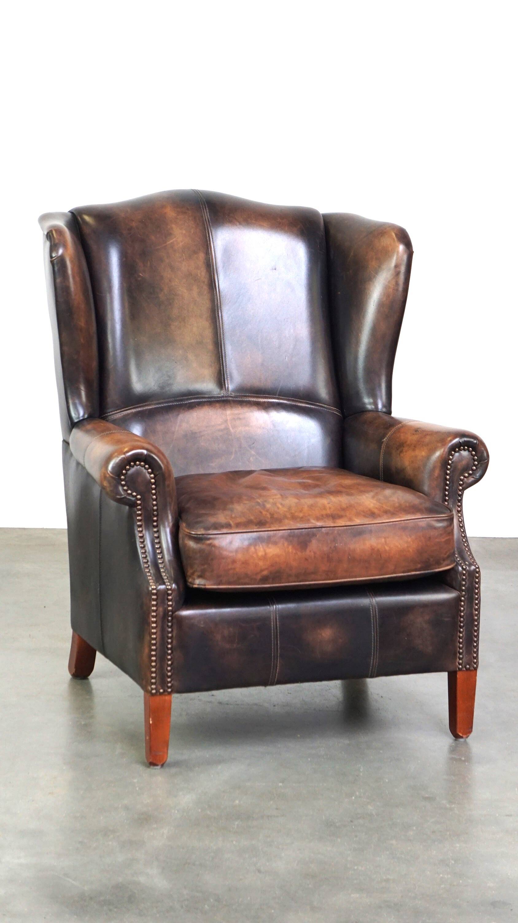 Cowhide Leather Wingback Armchair in English Style with Unique Colors and Excellent Comfort