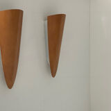 Pair of vintage thermoformed wood wall lights, France 1970