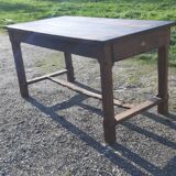 Country farm table xixth in chene, 2 drawers