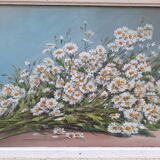 Vintage still life painting with daisies