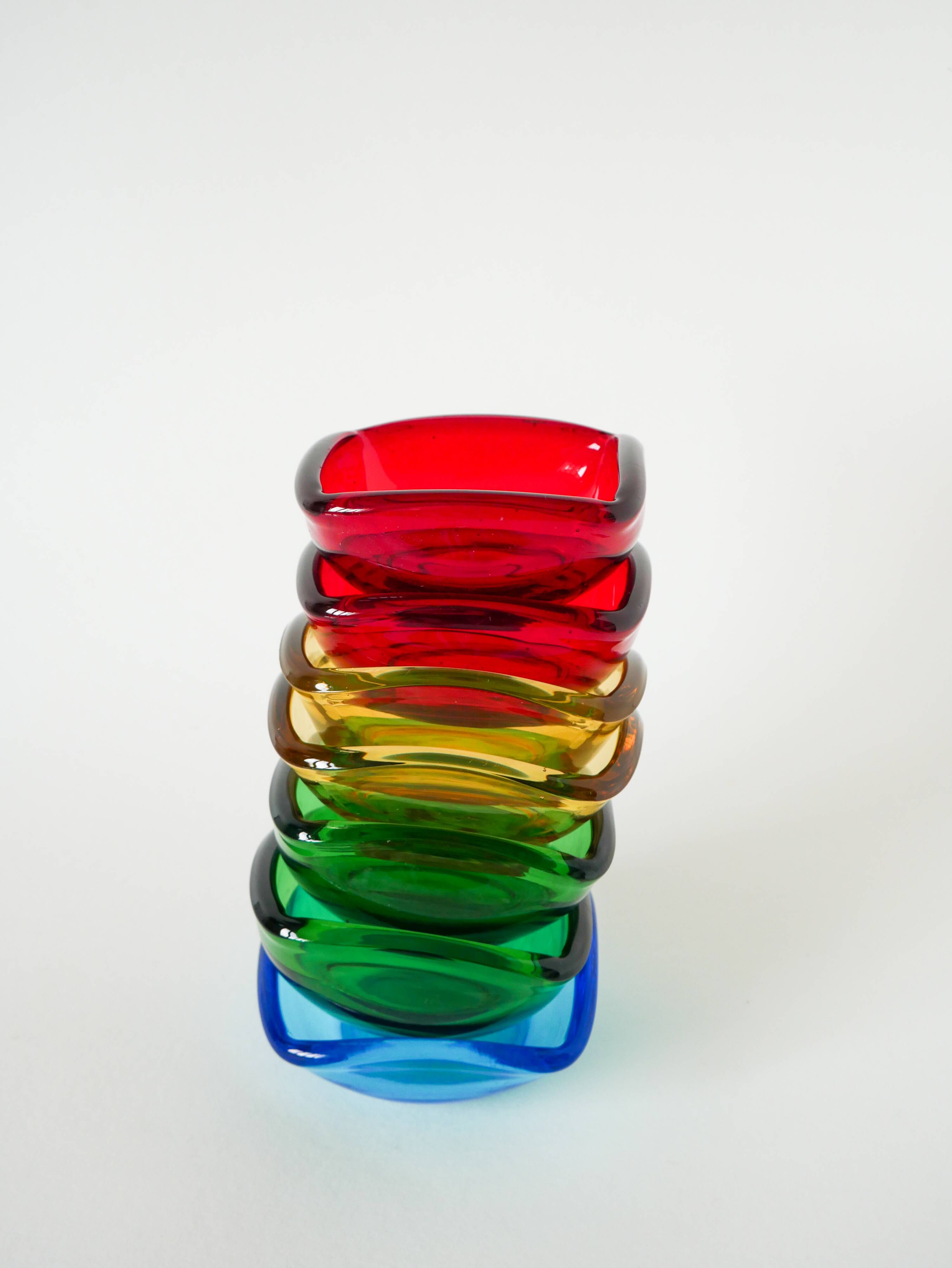 Superb pair of burgundy colored glass storage compartments, in the style of Murano, 1970. In excellent condition