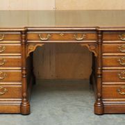Antique double-sided desk C Hindley & Son in oak and leather