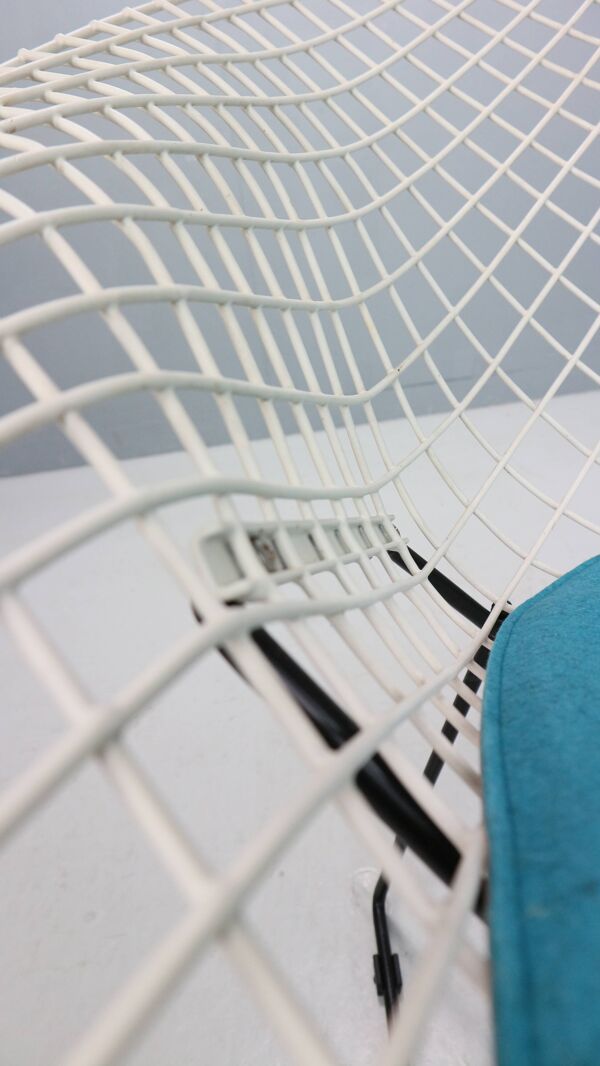 Chaise Diamond de Harry Bertoia en métal blanc et noir et nouvelle assise bleue