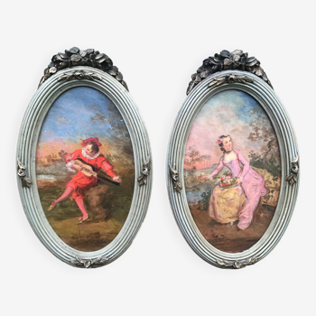 Pair of anonymous romantic paintings with oval views