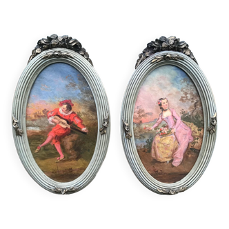 Pair of anonymous romantic paintings with oval views