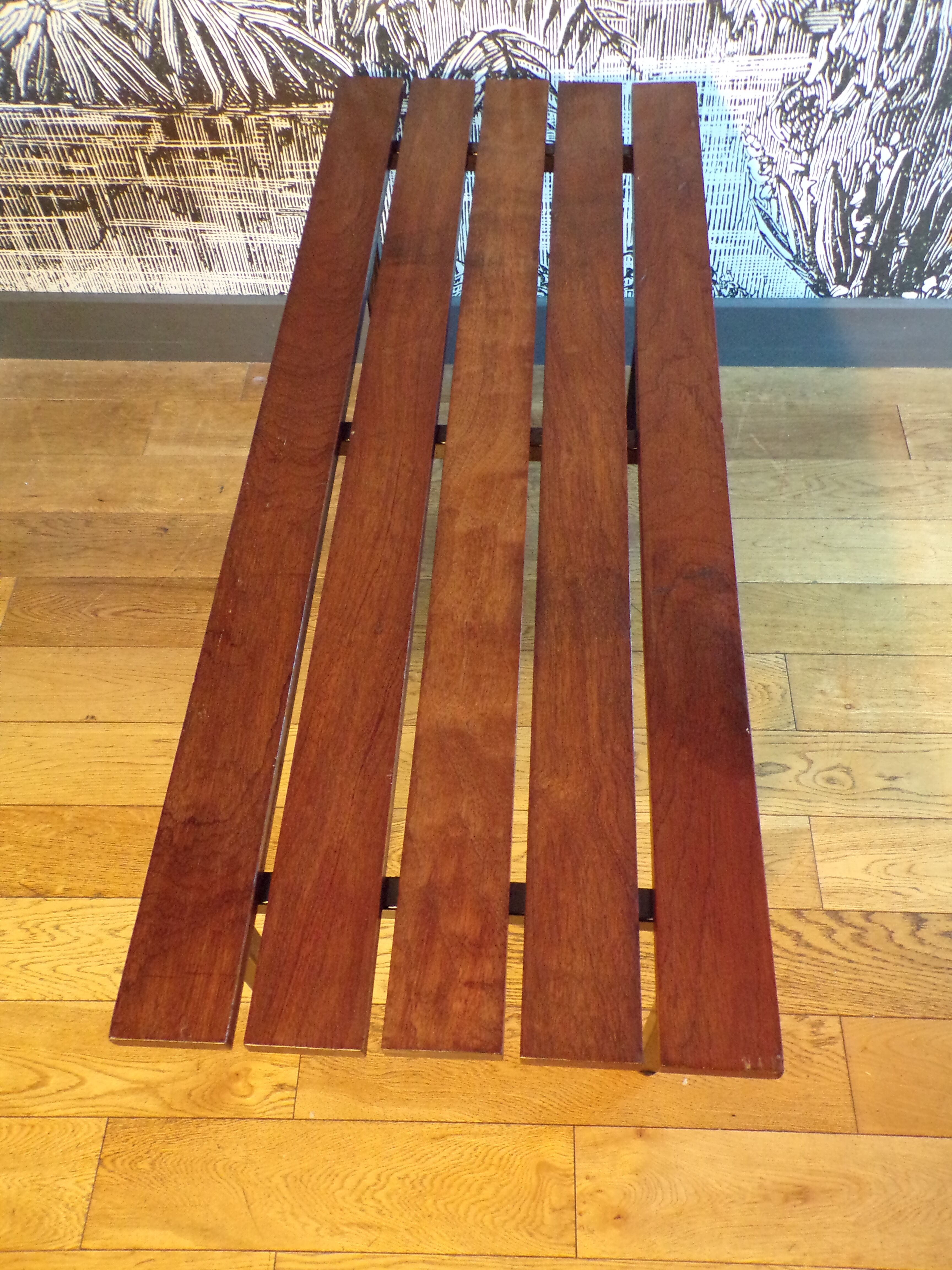 Modernist bench with teak slats