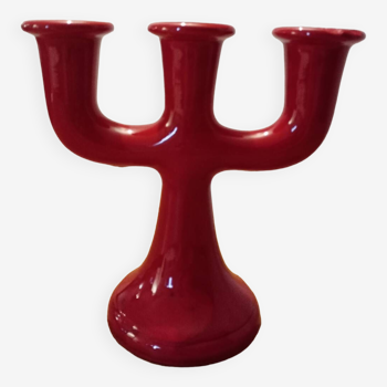 Red ceramic candleholder, italy 1970s