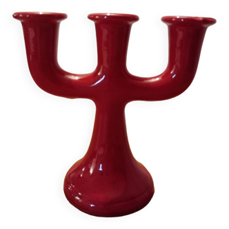 Red ceramic candleholder, italy 1970s