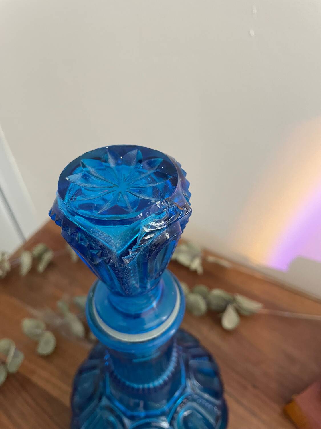 Vintage blue glass carafe