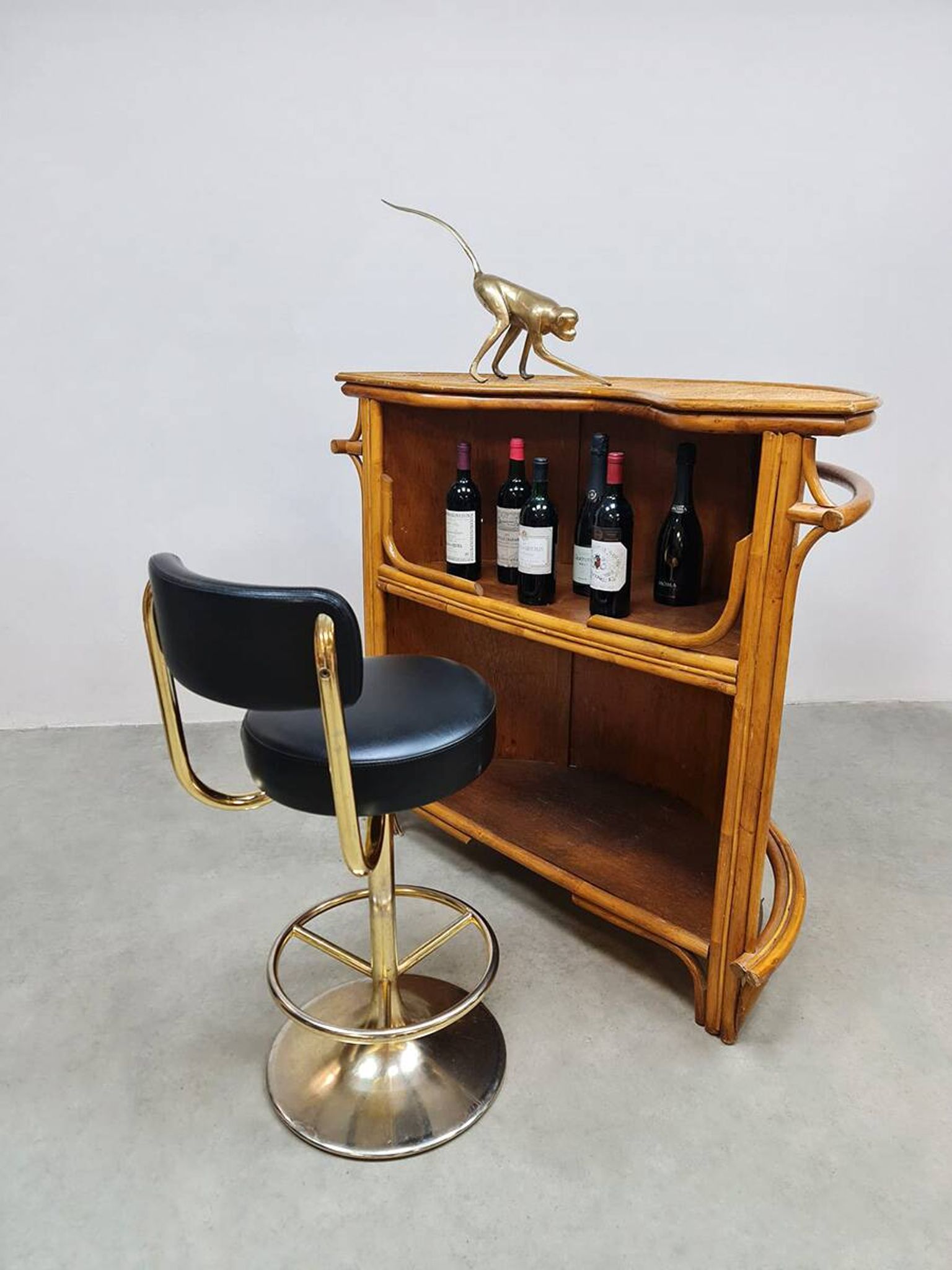 Vintage rattan bamboo Tiki bar cocktail bar 1970