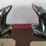 Pair of Gazelles bookends Hippolyte Moreau, signed - Spelter, marble