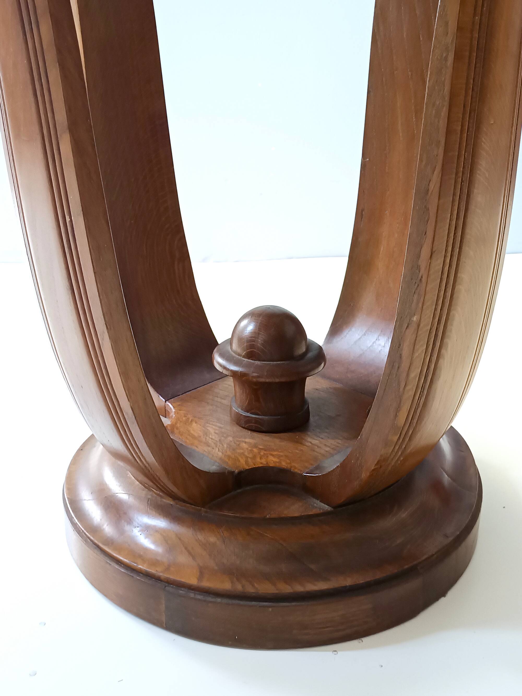 Art Deco Round Oak Durmast and Glass Coffee Table, Italy