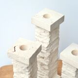 Set of 3 travertine column candlesticks Marble Art Marta, 70s