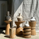 Handmade terracotta vase painted white with double handles H:16 D:20