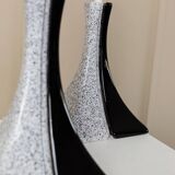 Pair of Handmade Ceramic Lamps in Black and White, 1980s Memphis-Style Italian Retro Bedside Lights